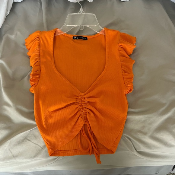 Zara Orange Ruffle Crop Top Size small - Picture 1 of 3
